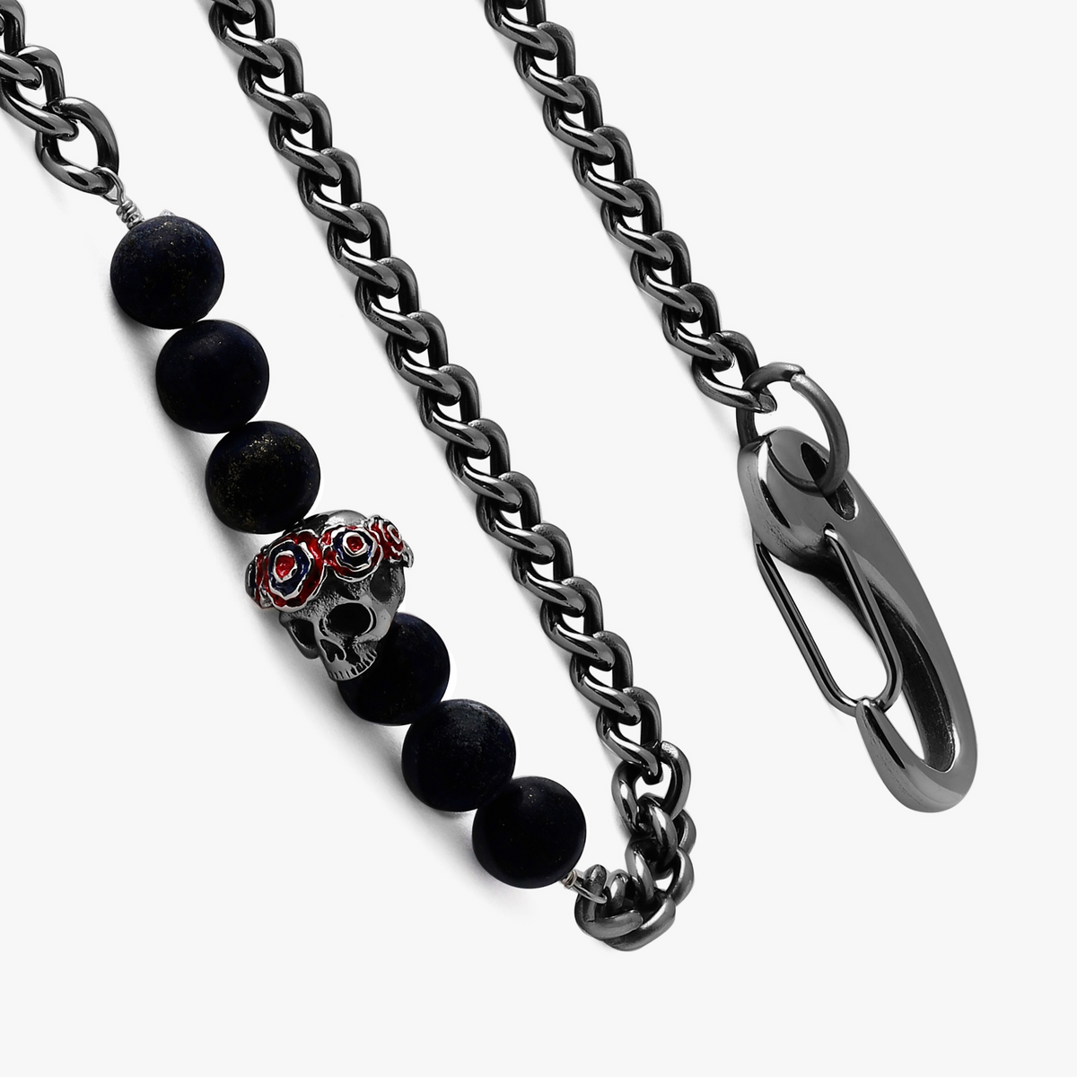 Gothic Rose Skull trouser chain in black