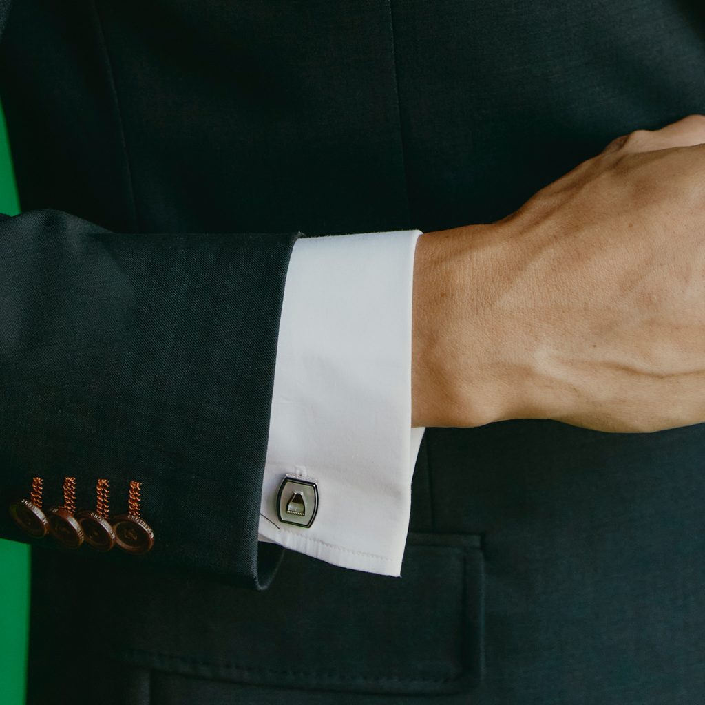 Ascot Stirrup Cufflinks in Palladium plated & White Mother of Pearl