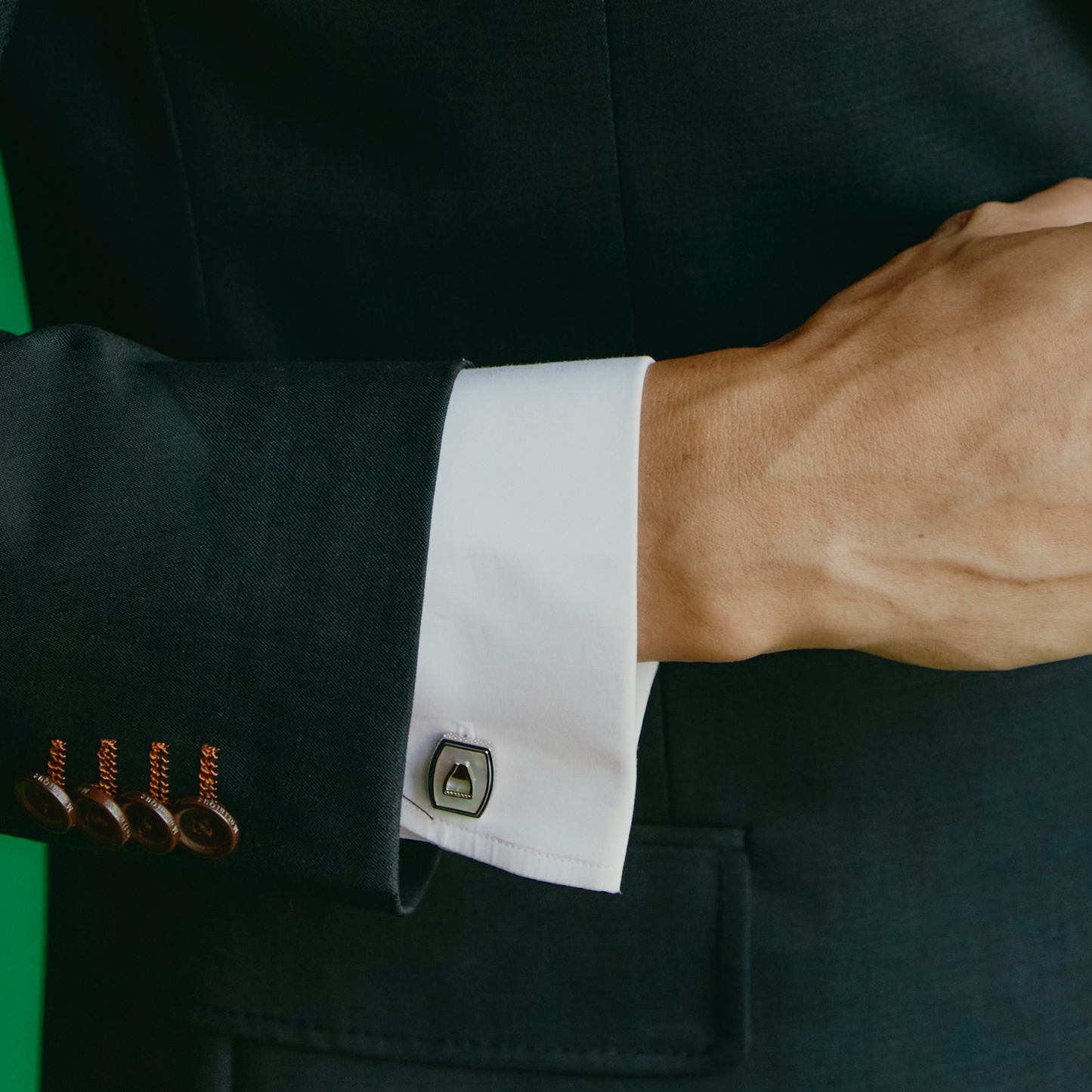 Ascot Cufflinks in Palladium & White Mother of Pearl