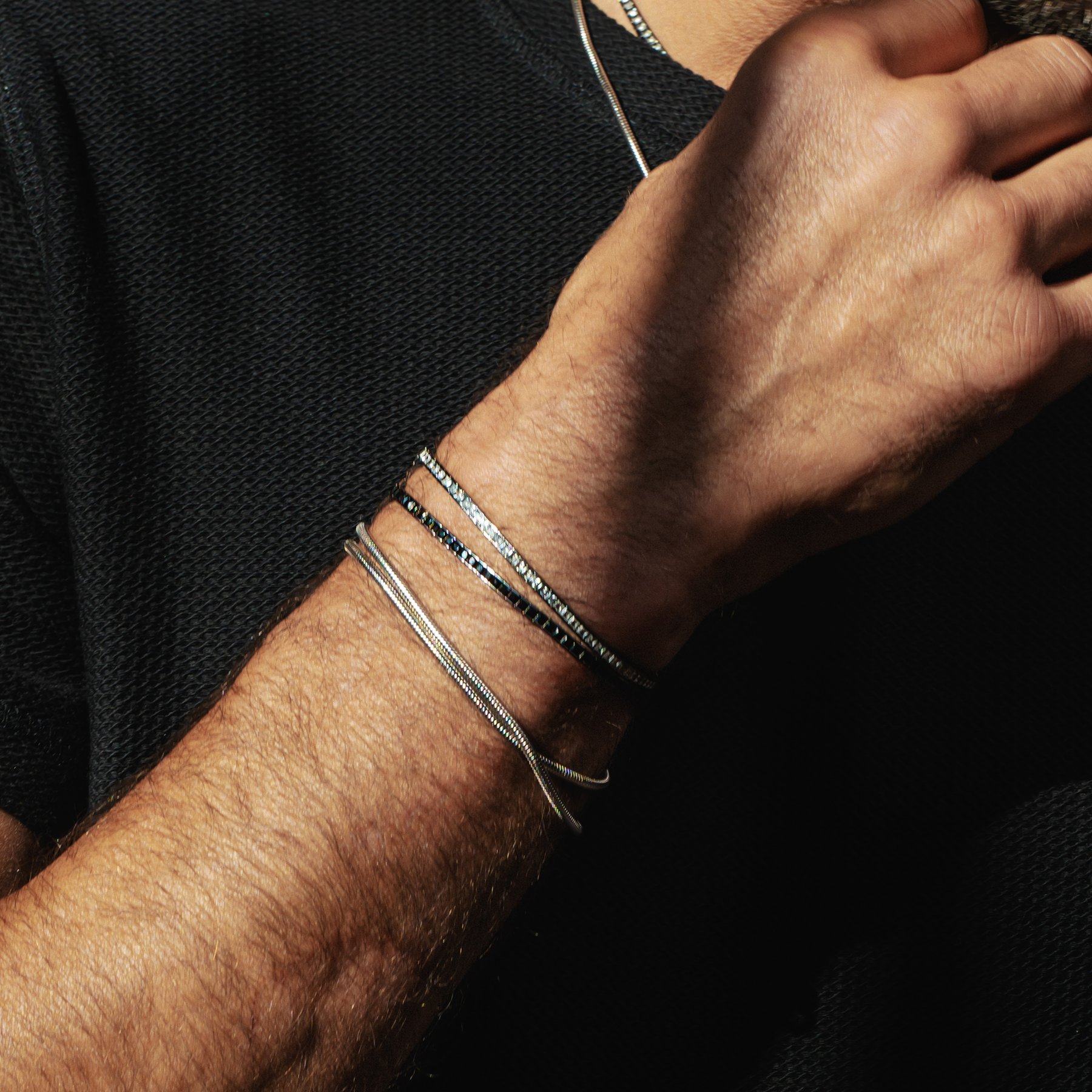 Quadro Tennis Semi-Precious Bracelet In Black Rhodium Plated Sterling Silver With White Spinel