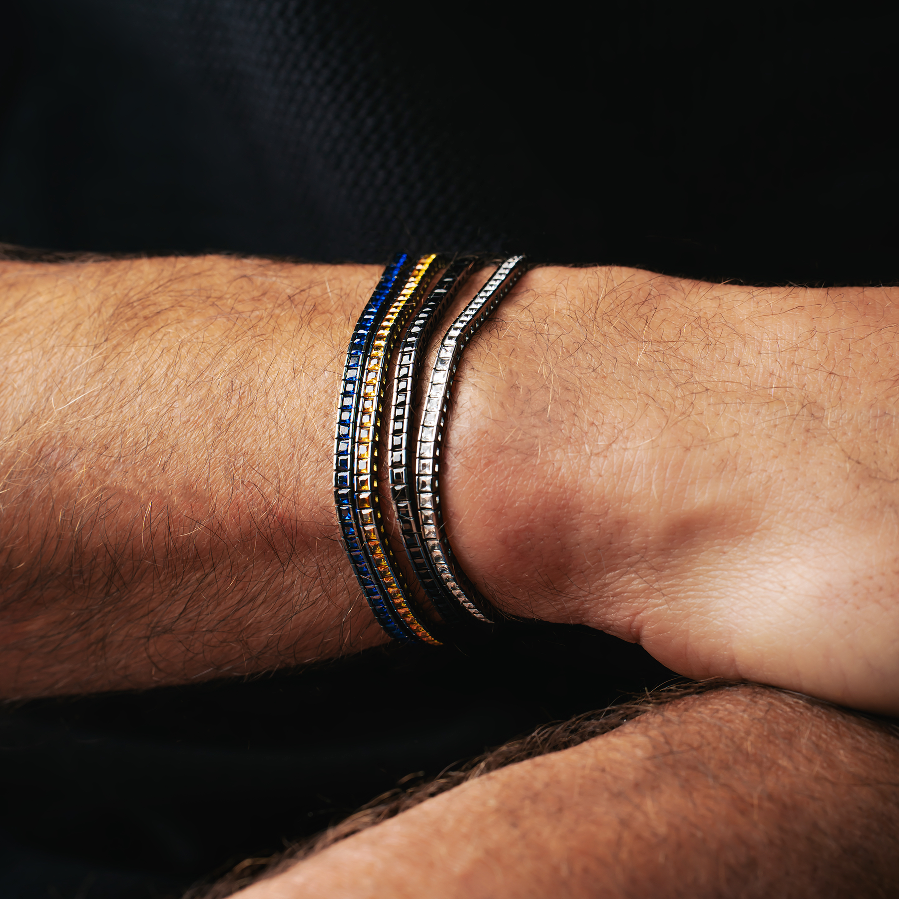 Quadro Tennis Semi-Precious Bracelet In Black Rhodium Plated Sterling Silver With White Spinel