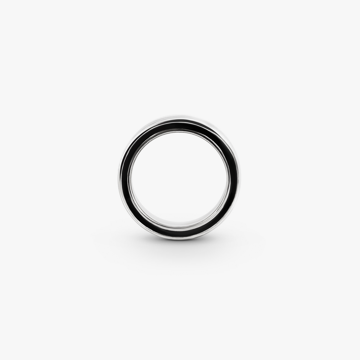 Mezzo Ring in Rhodium Plated Sterling Silver with Black Carbon Fibre