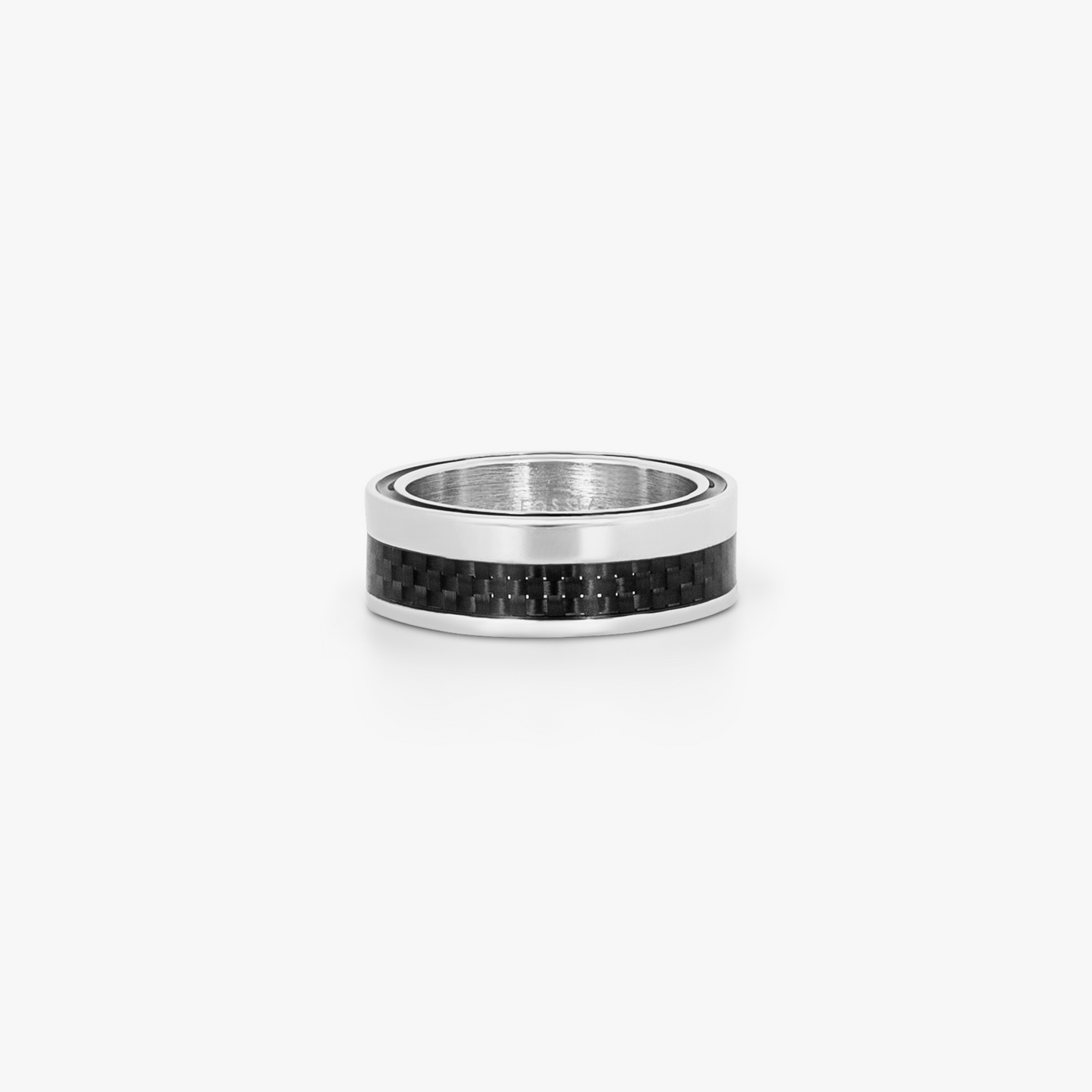 Mezzo Ring in Rhodium Plated Sterling Silver with Black Carbon Fibre