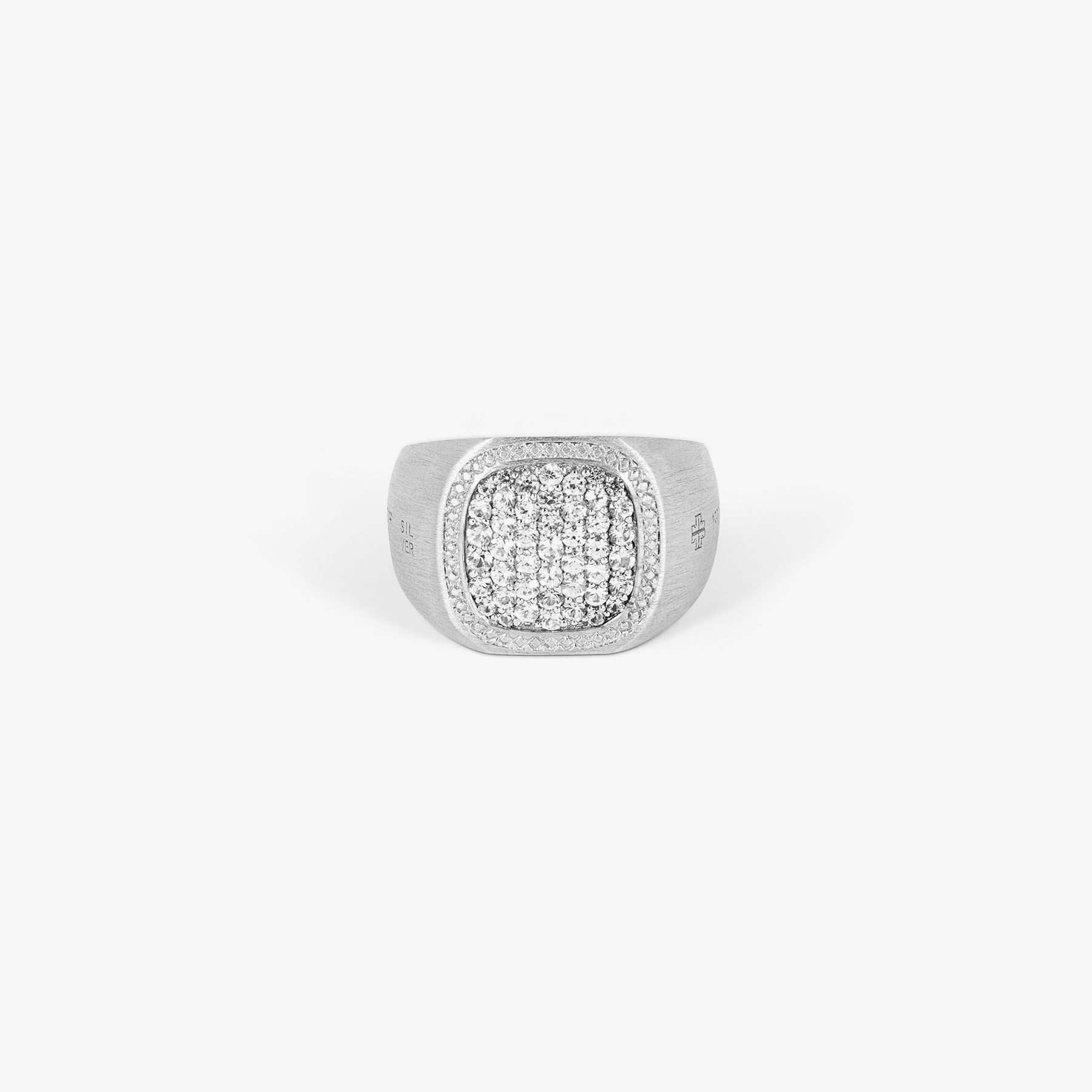 Pave Signet Ring In Silver & White Sapphire