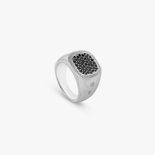 Pave Signet Ring In Silver & Black Spinel