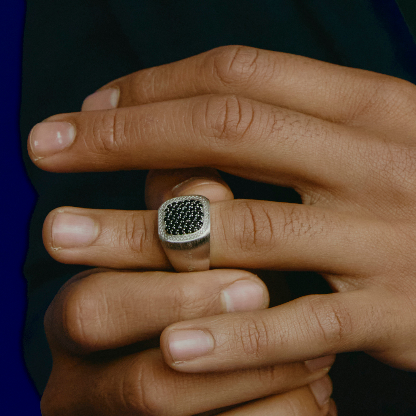 Pave Signet Ring In Silver & Black Spinel