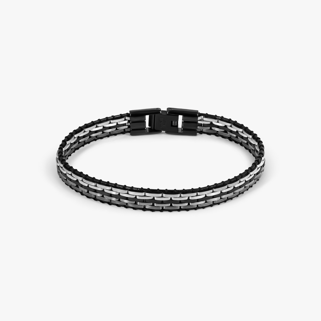 Tessellate Bracelet In Black IP Plated Stainless Steel With Black Leather
