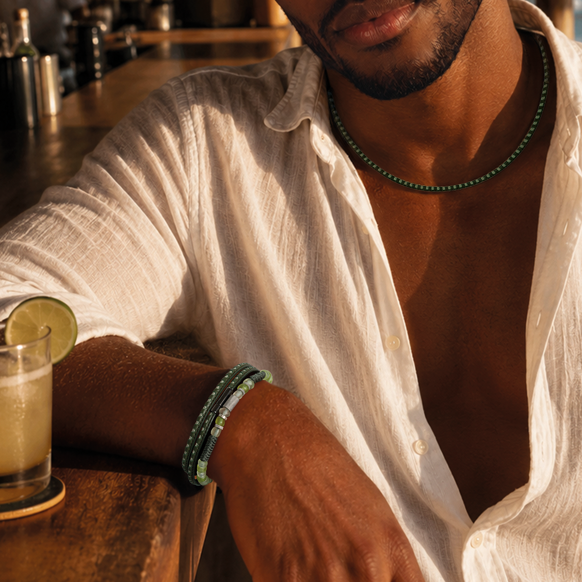Java Eco Glass Bracelet in Khaki Green | Limited Edition