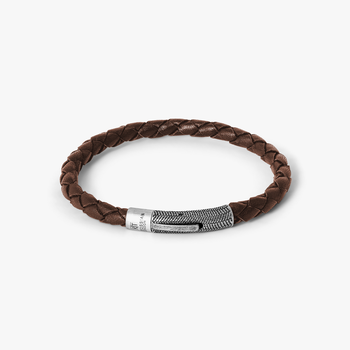 Vintage Herringbone Click Leather Bracelet In Brown with Stainless Steel