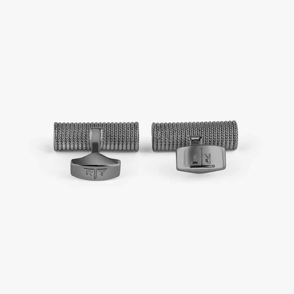 Cable Rope Cufflinks In Gunmetal Finish With Green Enamel