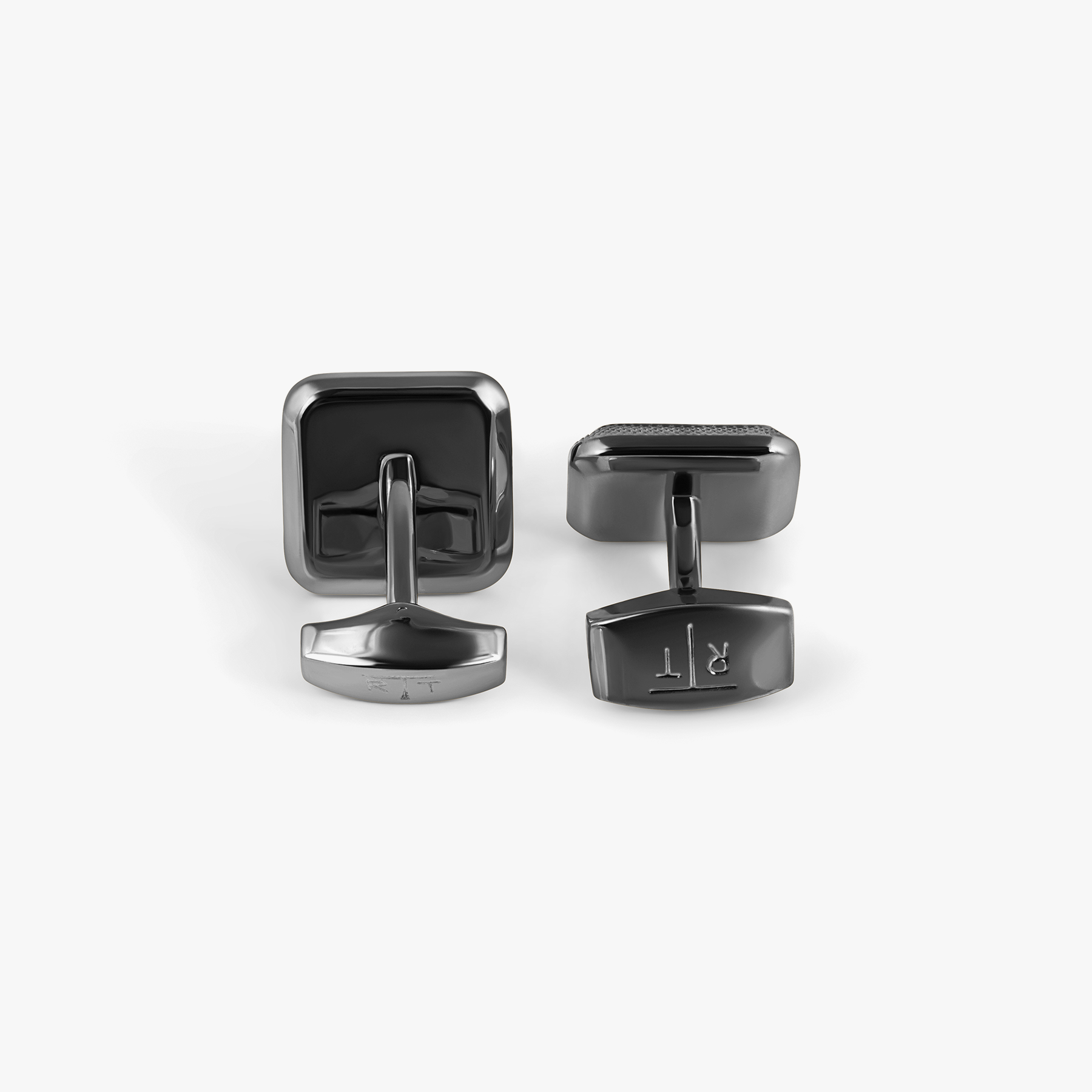 Spazio Square Semi Precious Cufflinks In Gunmetal Plated Base Metal With White Mother Of Pearl