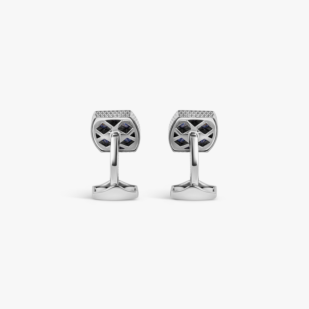 Tonneau Ascot Horse Cufflinks In Palladium Plated Base Metal With Lapis