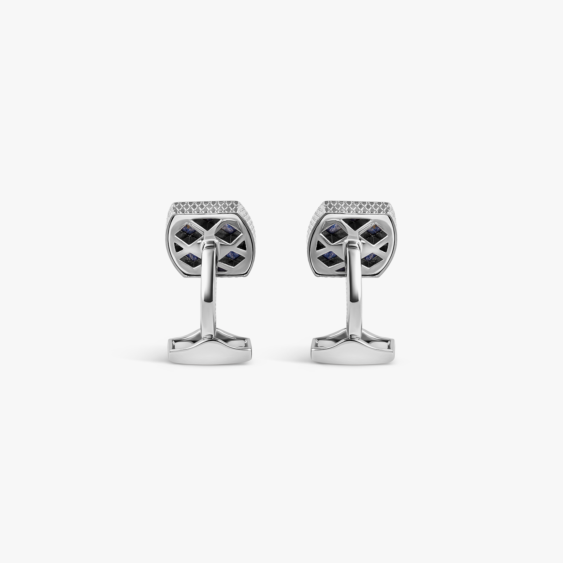 Tonneau Ascot Horse Cufflinks In Palladium Plated Base Metal With Lapis