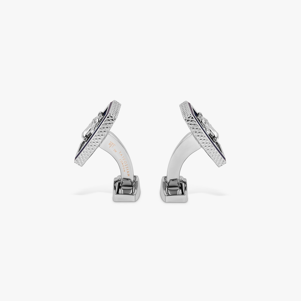 Tonneau Ascot Horse Cufflinks In Palladium Plated Base Metal With Lapis