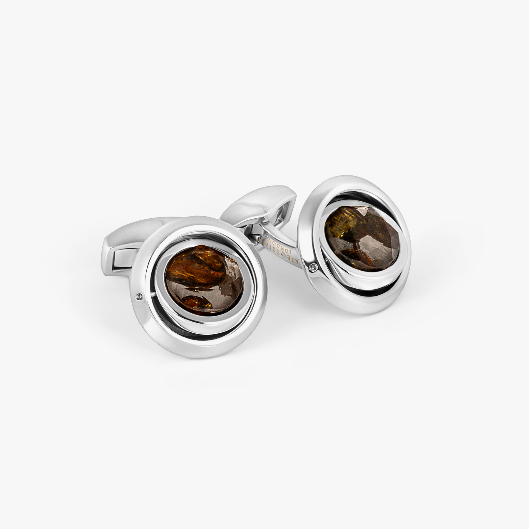 Swivelling Meteorites Cufflinks In Palladium Plated Base Metal With Brown Stony-Iron Meteorite (Limited Edition)