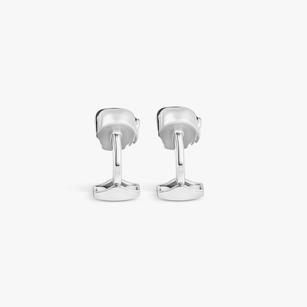 Pirate Skull Cufflinks In Palladium Plated Base Metal With Clear Crystal