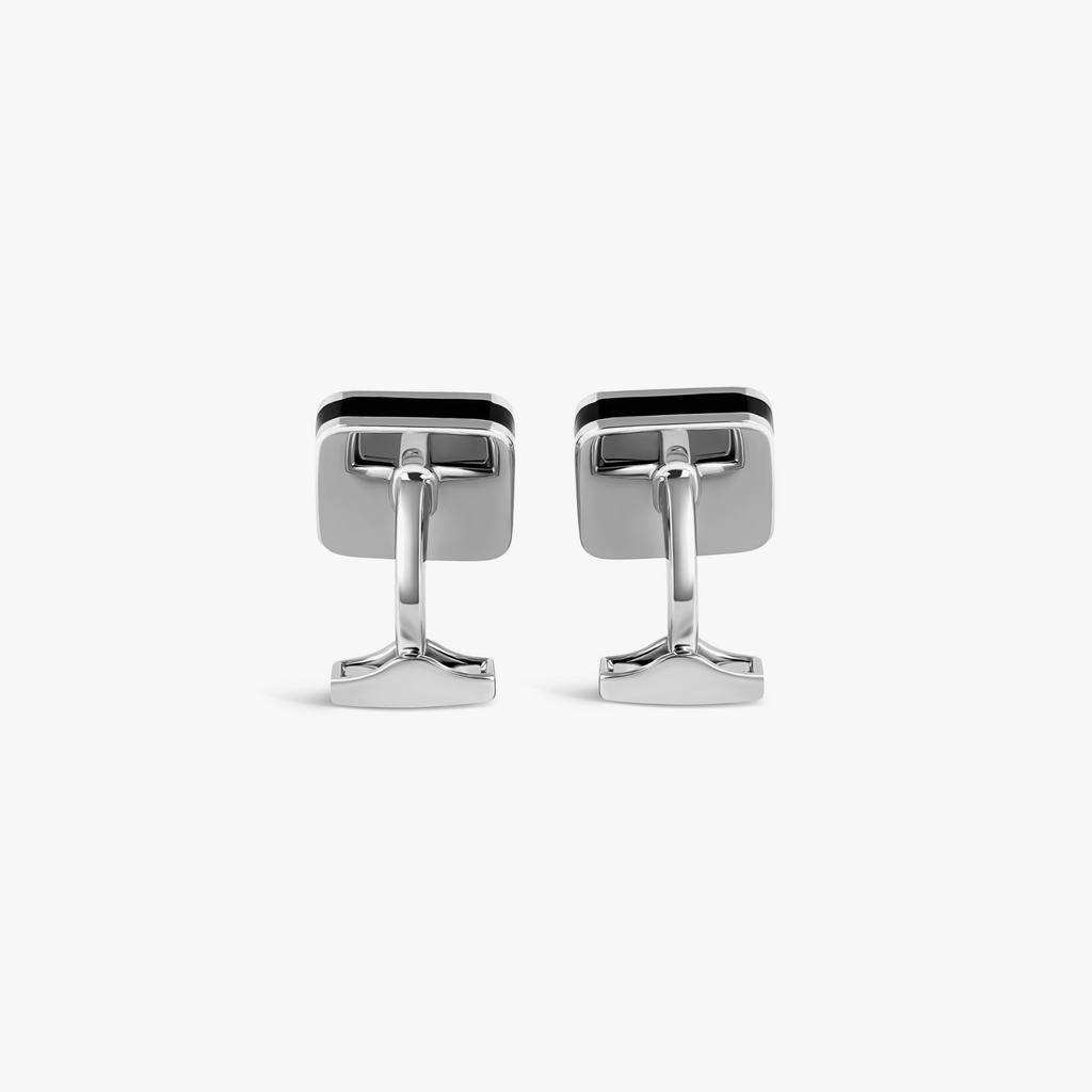 Sports Ice Football Cufflinks In Palladium Plated Base Metal With Black Enamel