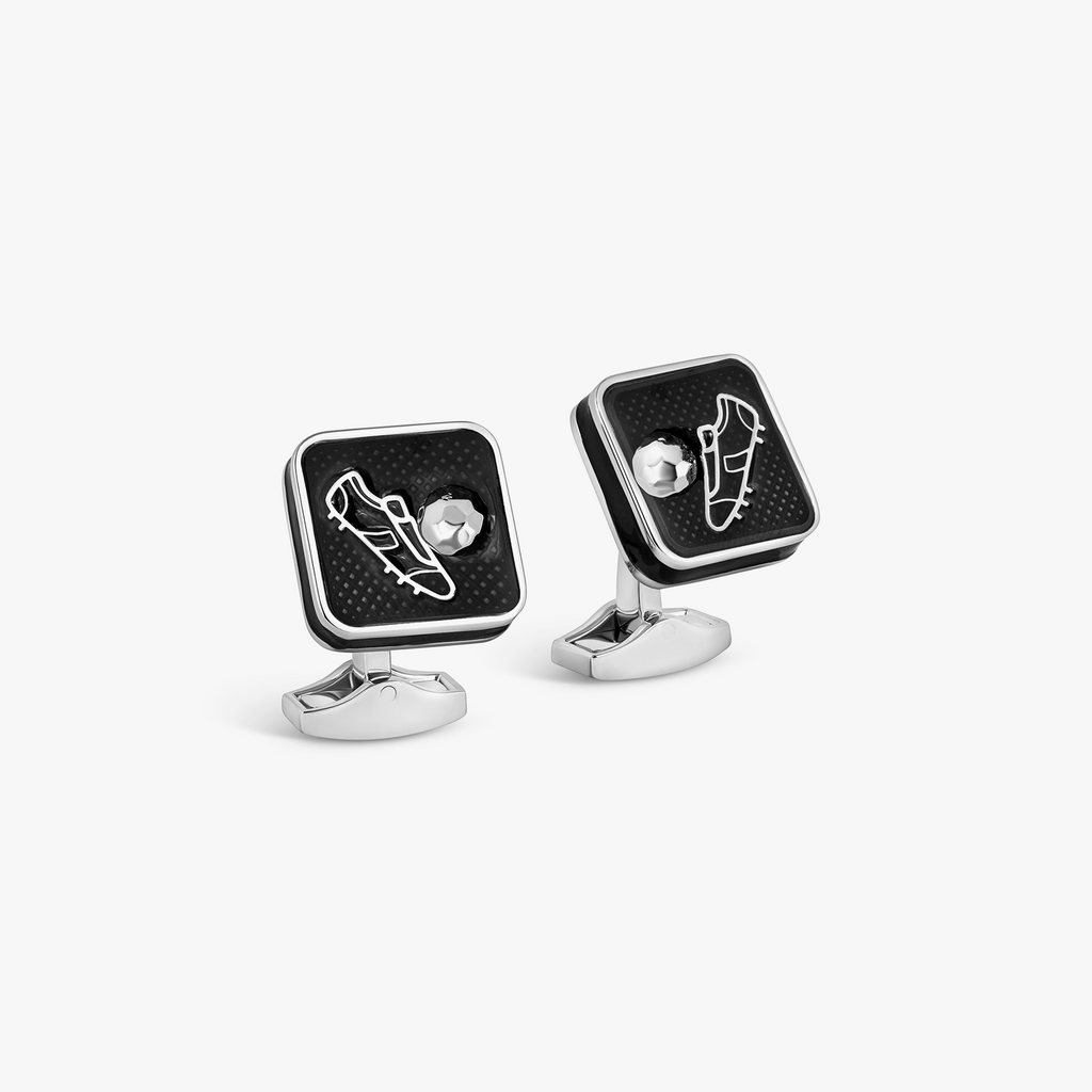 Sports Ice Football Cufflinks In Palladium Plated Base Metal With Black Enamel