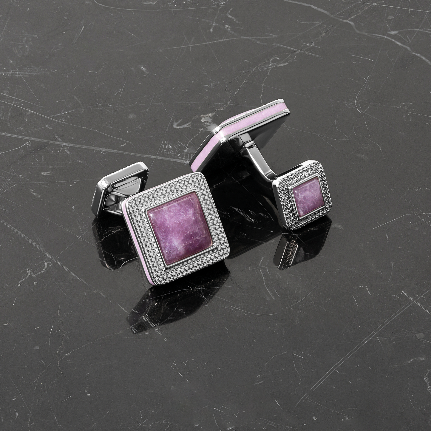 Duo Cabachon Cufflinks With Purple Jade