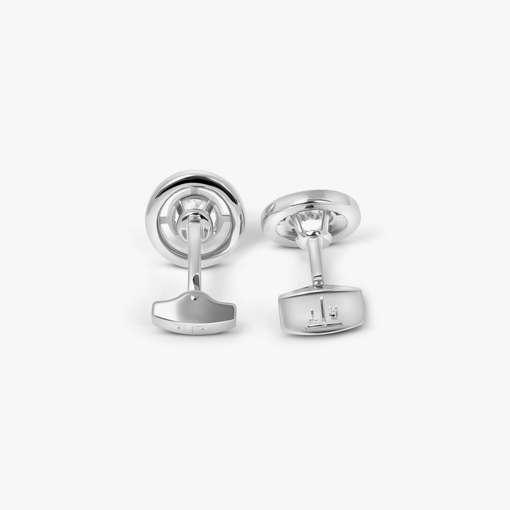 Halo round Cubic Zirconia Cufflinks In Rhodium Plated