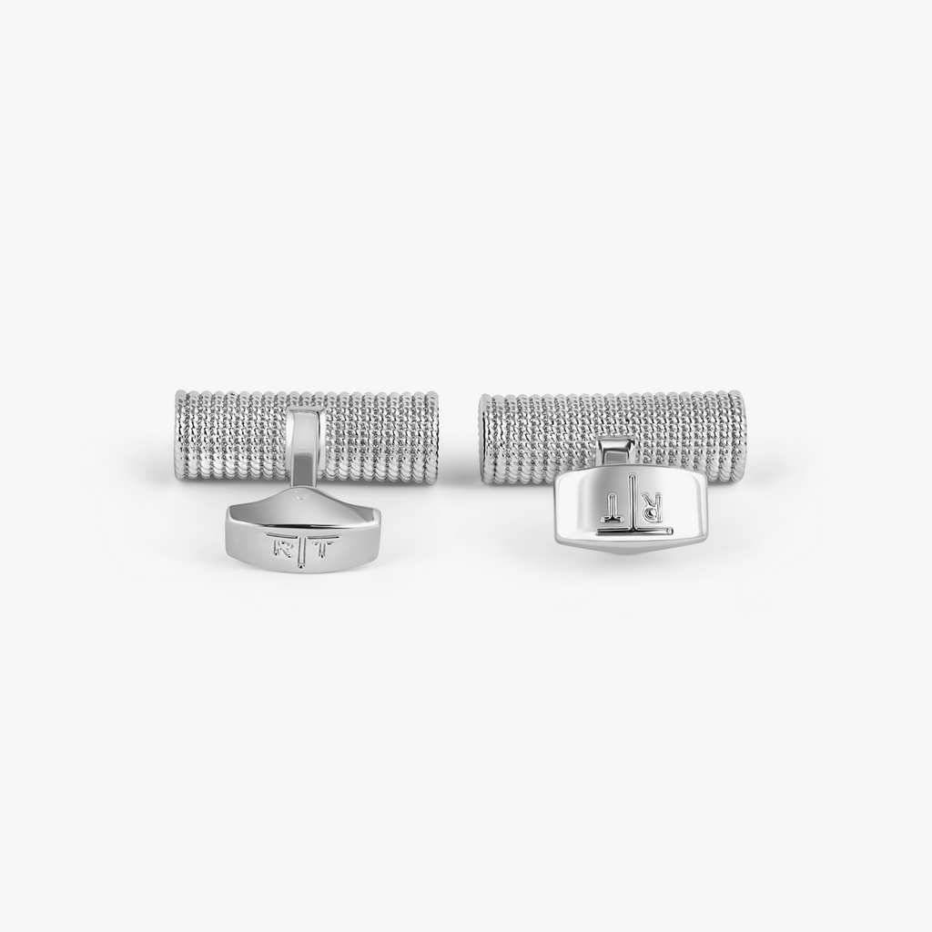 Cable Rope Cufflinks In White Bronze Plated Base Metal With Black Enamel