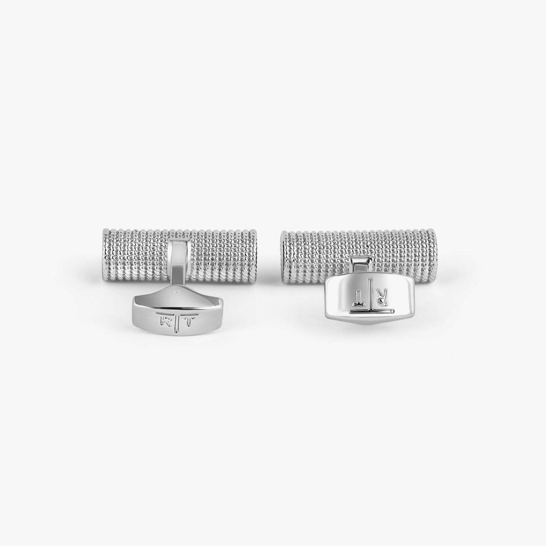 Cable Rope Cufflinks In White Bronze Plated Base Metal With Black Enamel