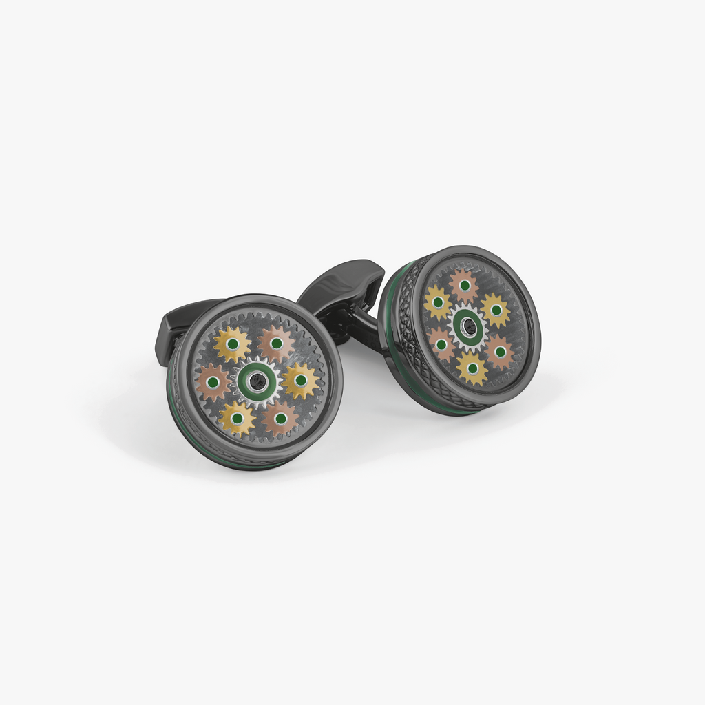 Septa Gear Cufflinks In Rose &, Yellow Gold With Grey Alutex
