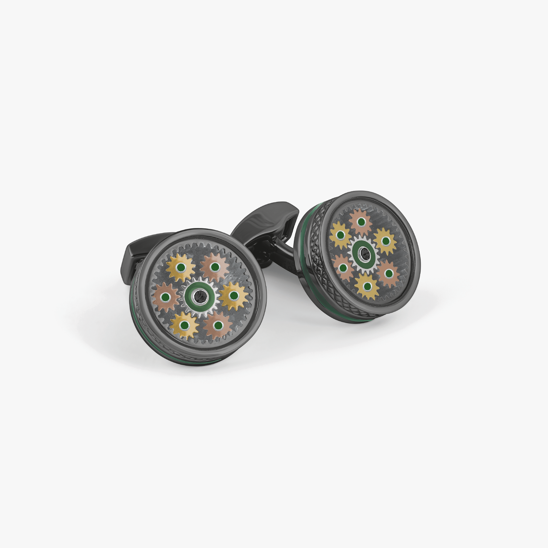 Septa Gear Cufflinks In Rose &, Yellow Gold With Grey Alutex