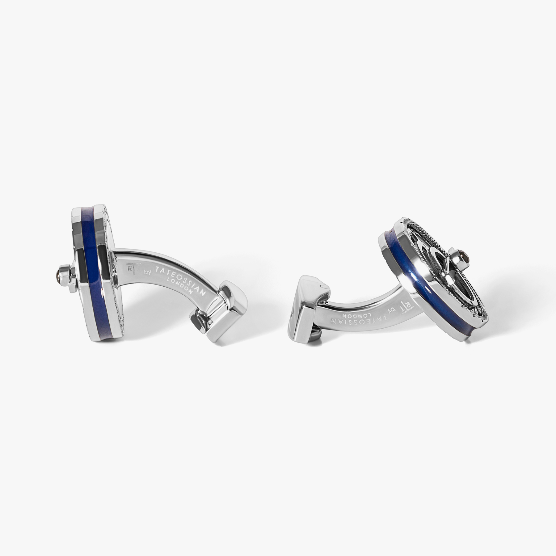 Rotating Astrolabe Cufflink in White MOP With Swarovski Crystals