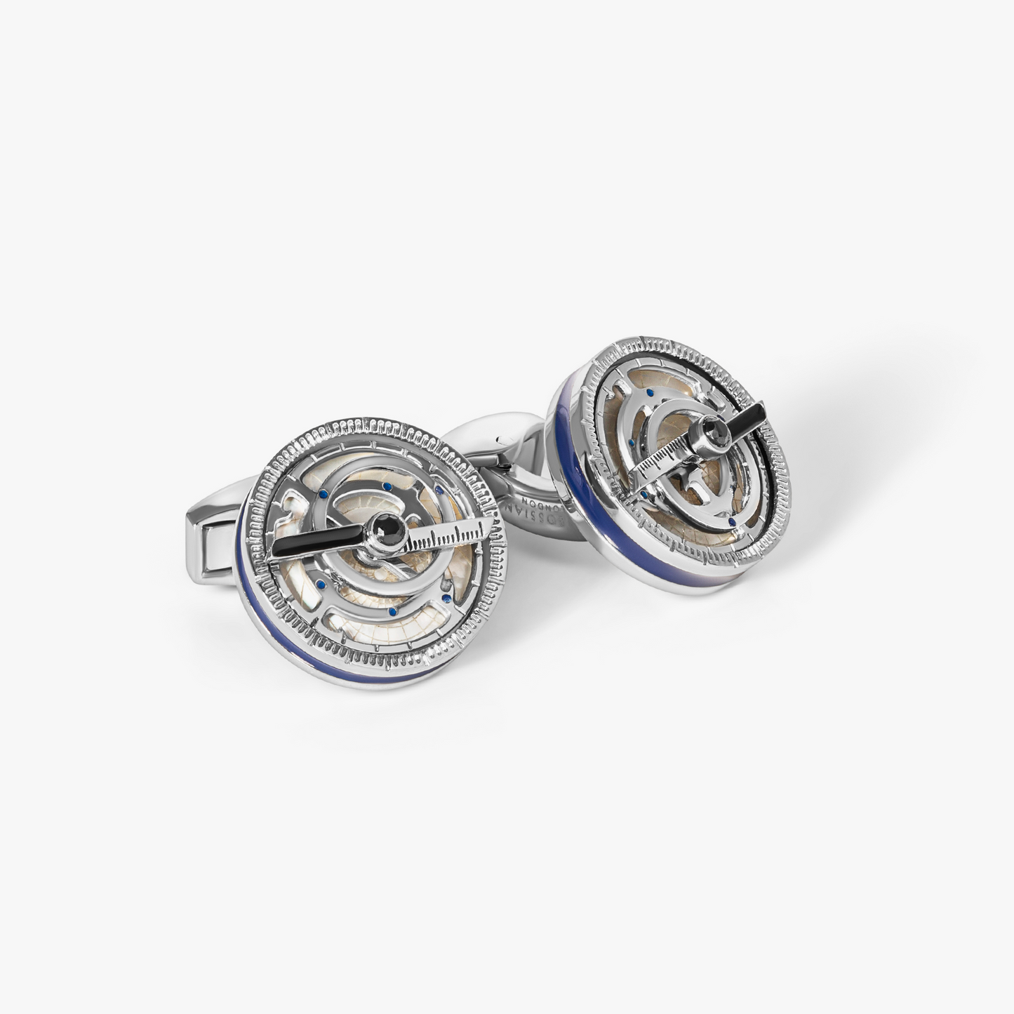Rotating Astrolabe Cufflink in White MOP With Swarovski Crystals