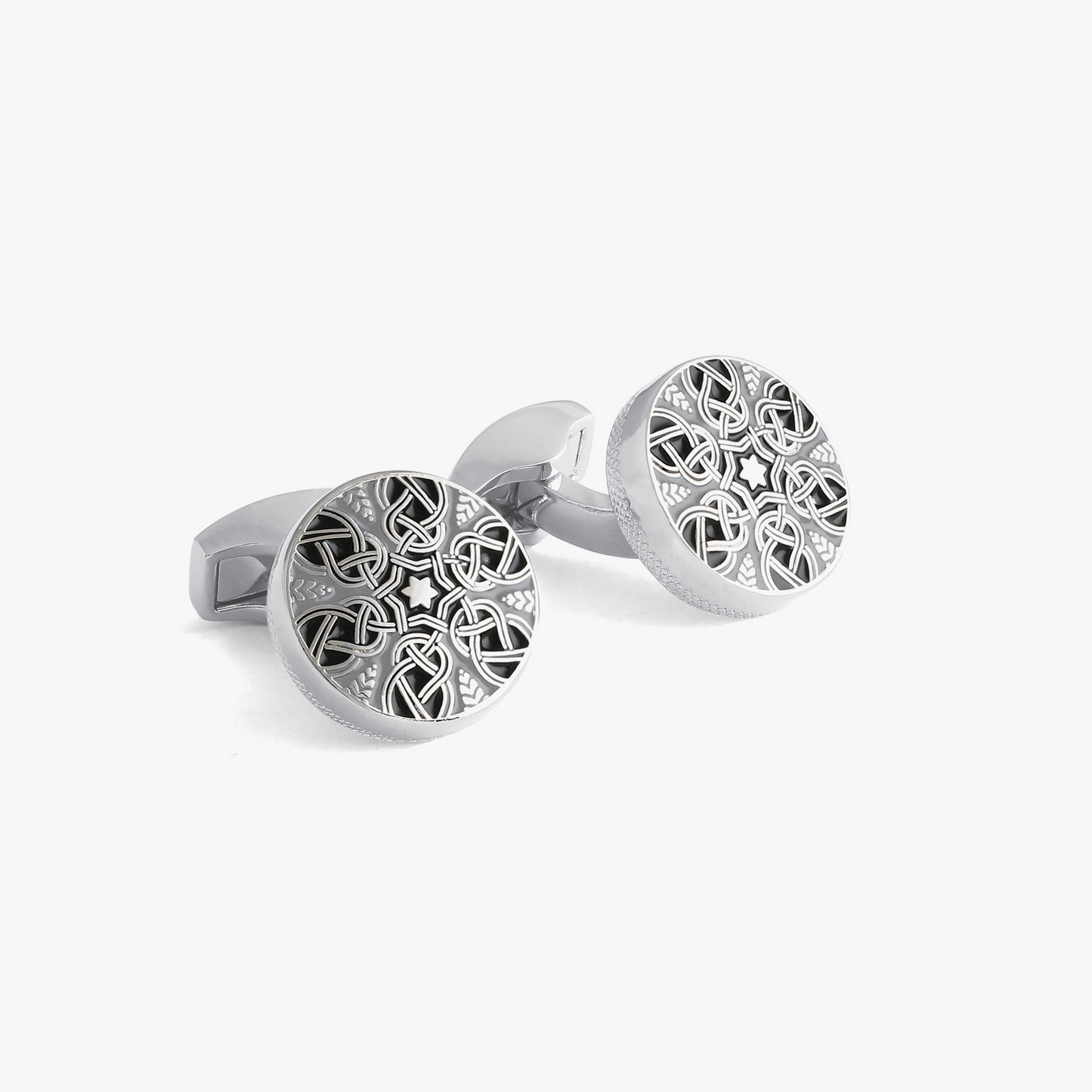 Star Weave Cufflinks with Grey Enamel and White Bronze Plated