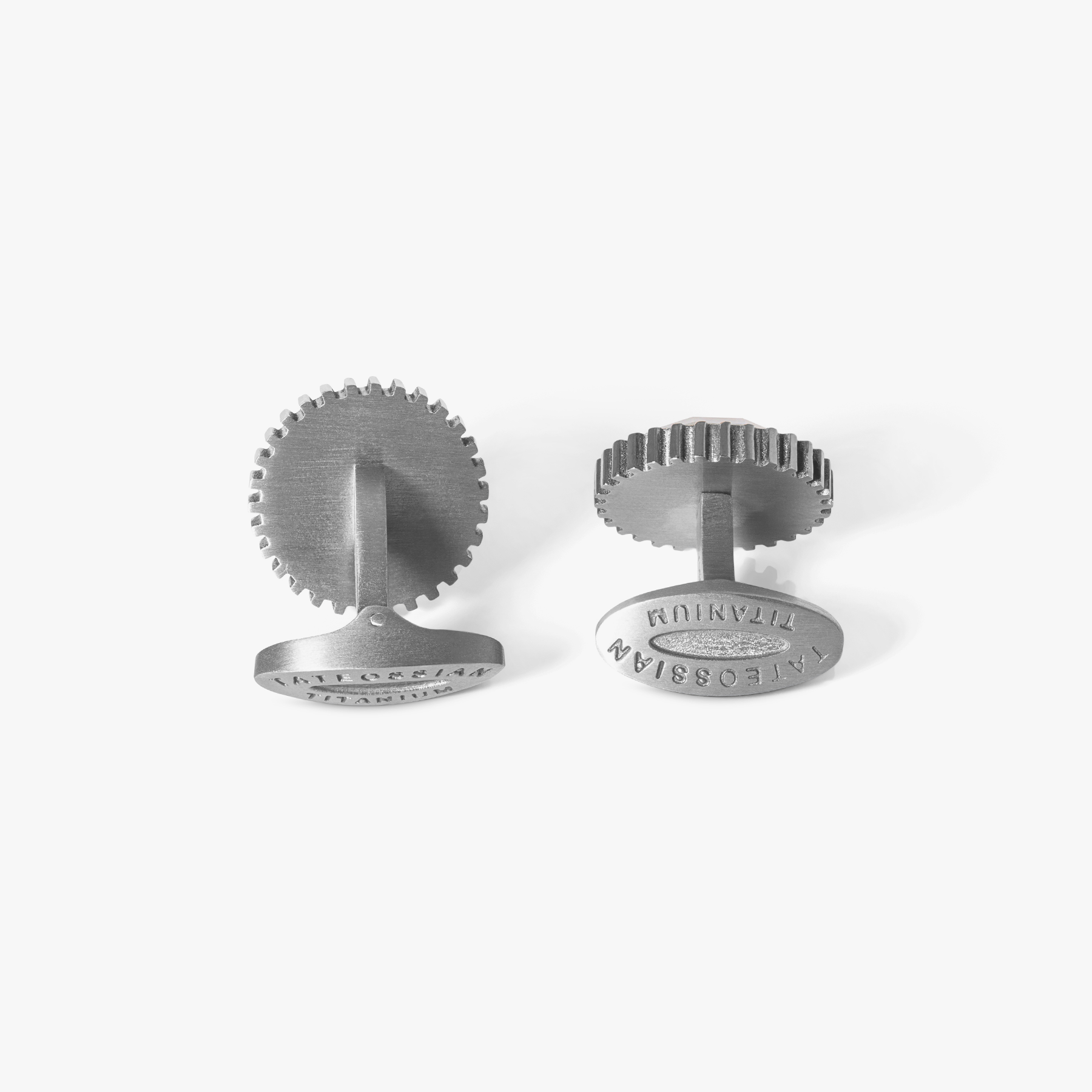 Titanium Quartz Glass Gear Cufflink in White MOP
