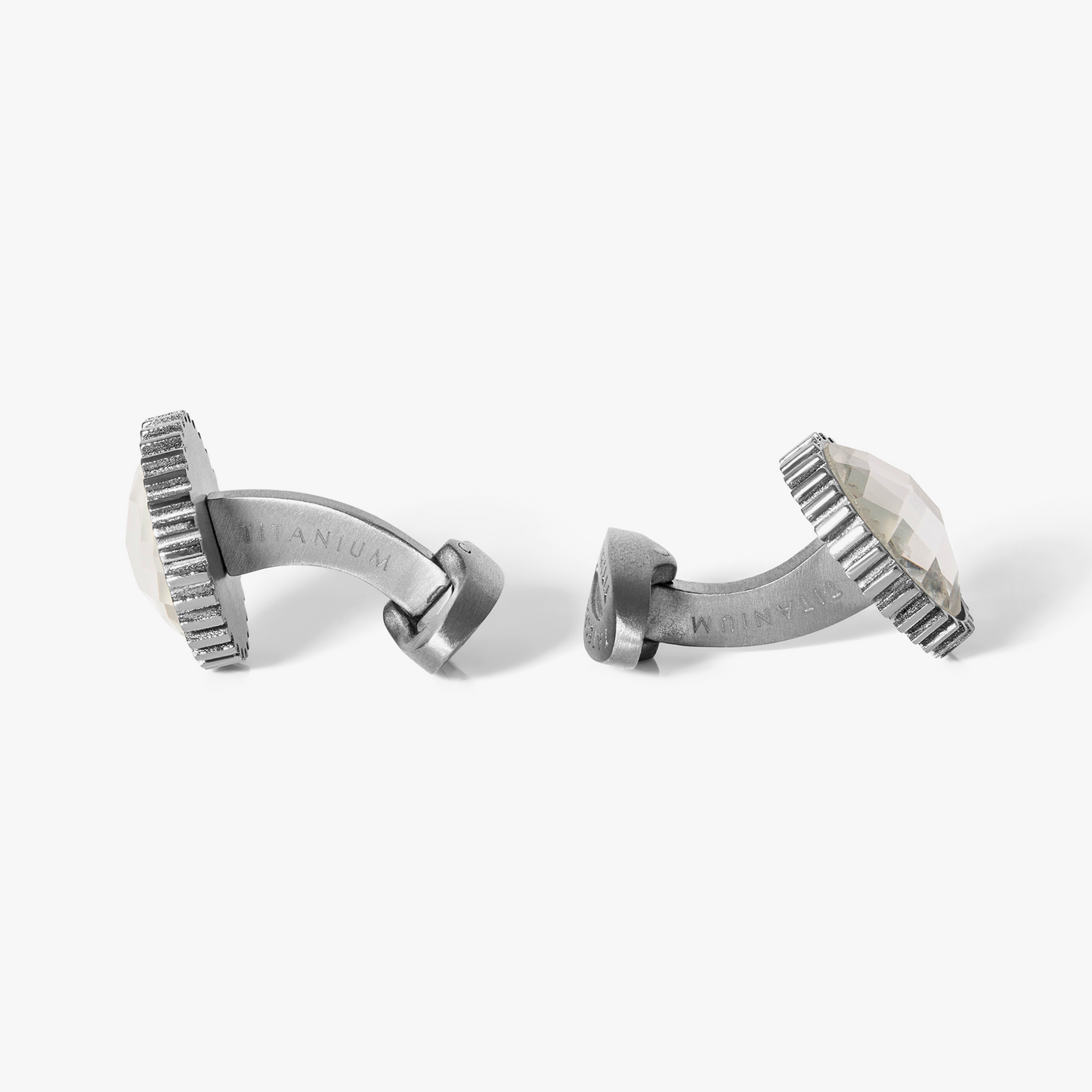 Titanium Rock Crystal Gear Cufflink in White MOP