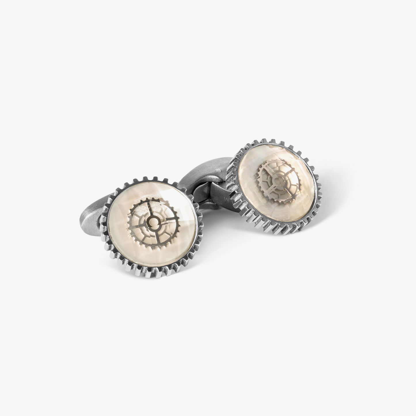 Titanium Rock Crystal Gear Cufflink in White MOP