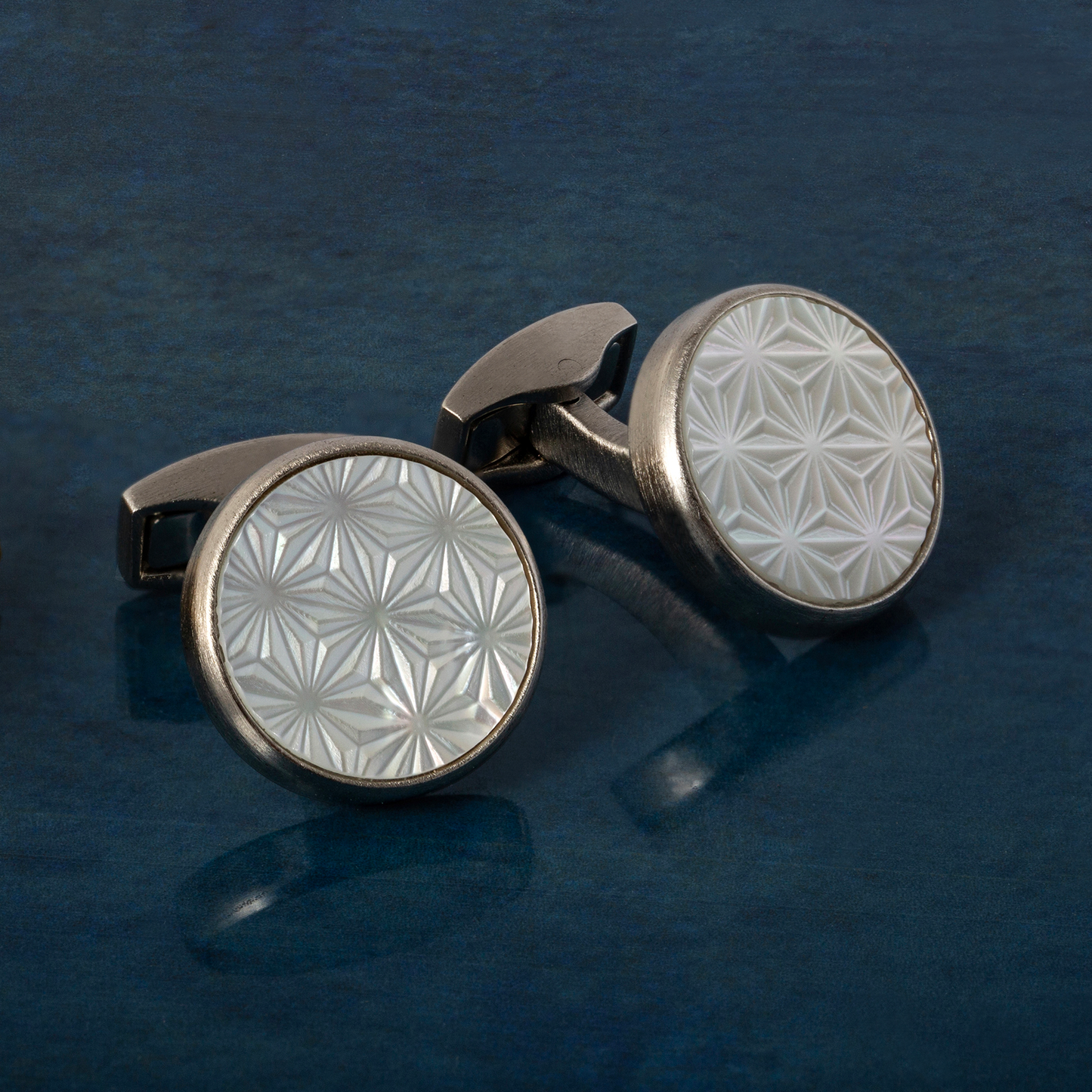 Asanoha Semi -Precious Cufflink in White MOP & Palladium Plated