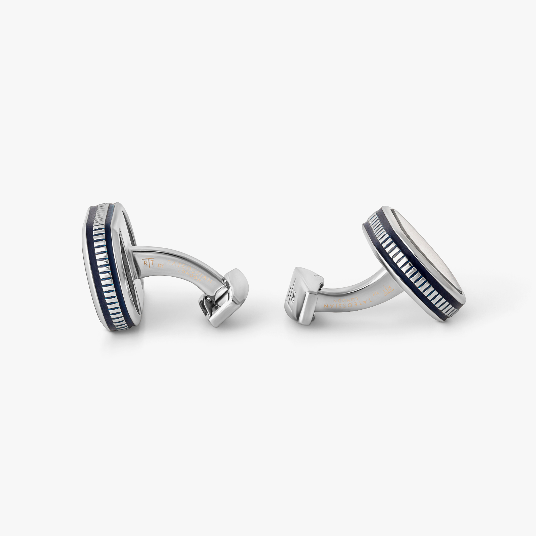 Filleted Skeleton Watch Movement Cufflinks with Navy Enamel
