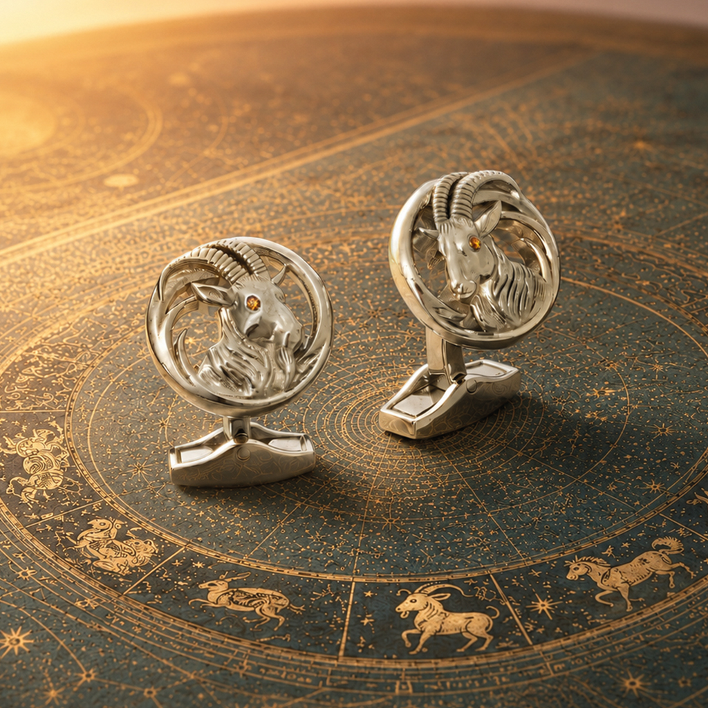 Auspicious Goat Swarovski Crystal Cufflinks
