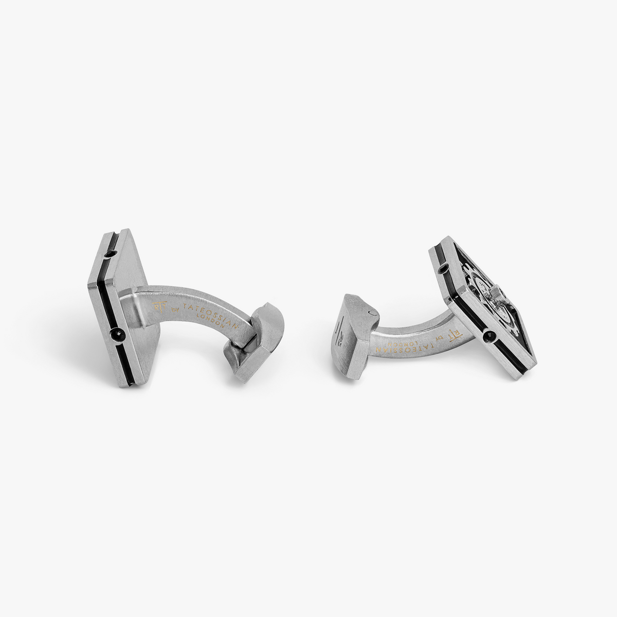 Nautical Gear Cufflinks with Black Enamel & Swarovski Stone