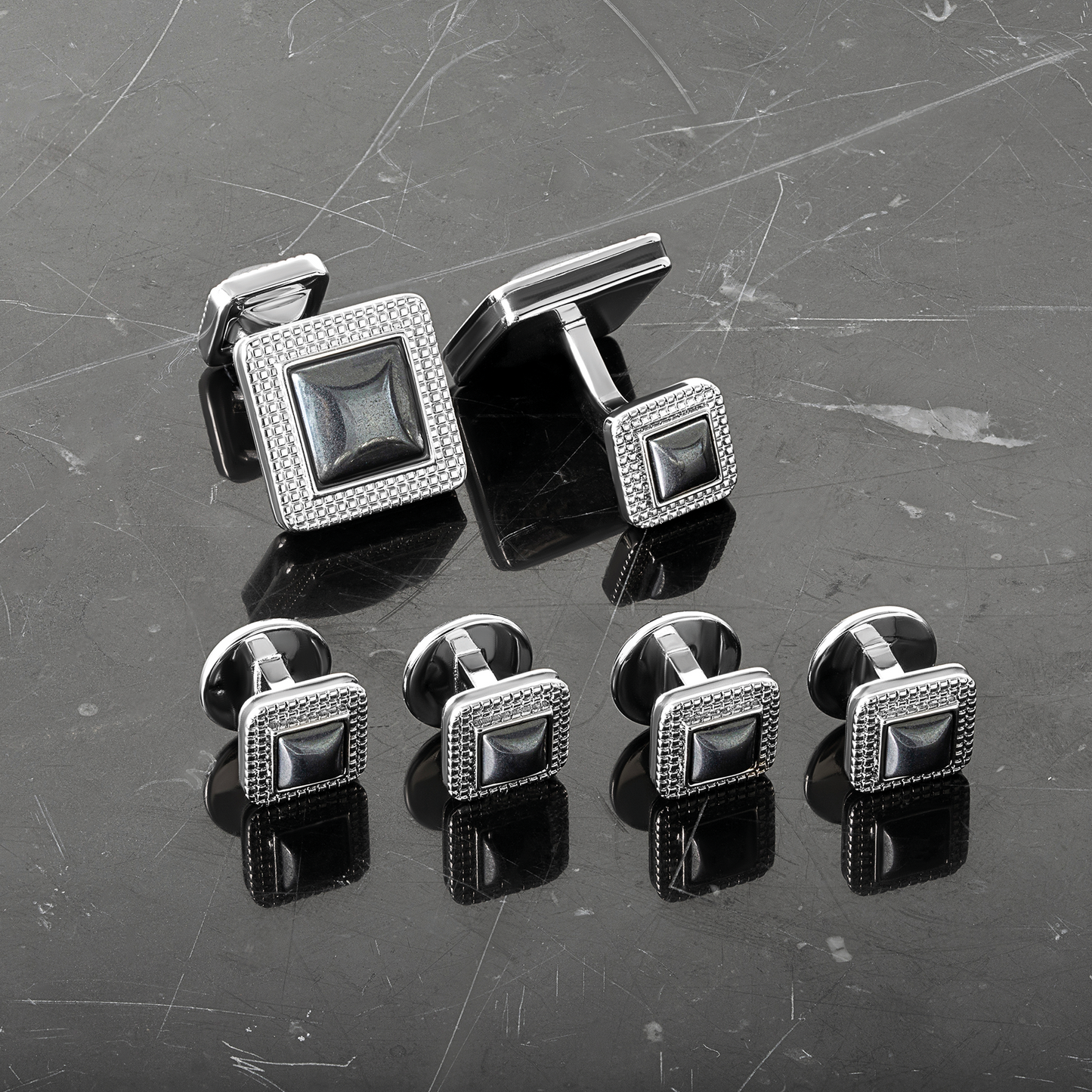 Duo Cabachon Cufflinks & Shirt Studs With Hematite