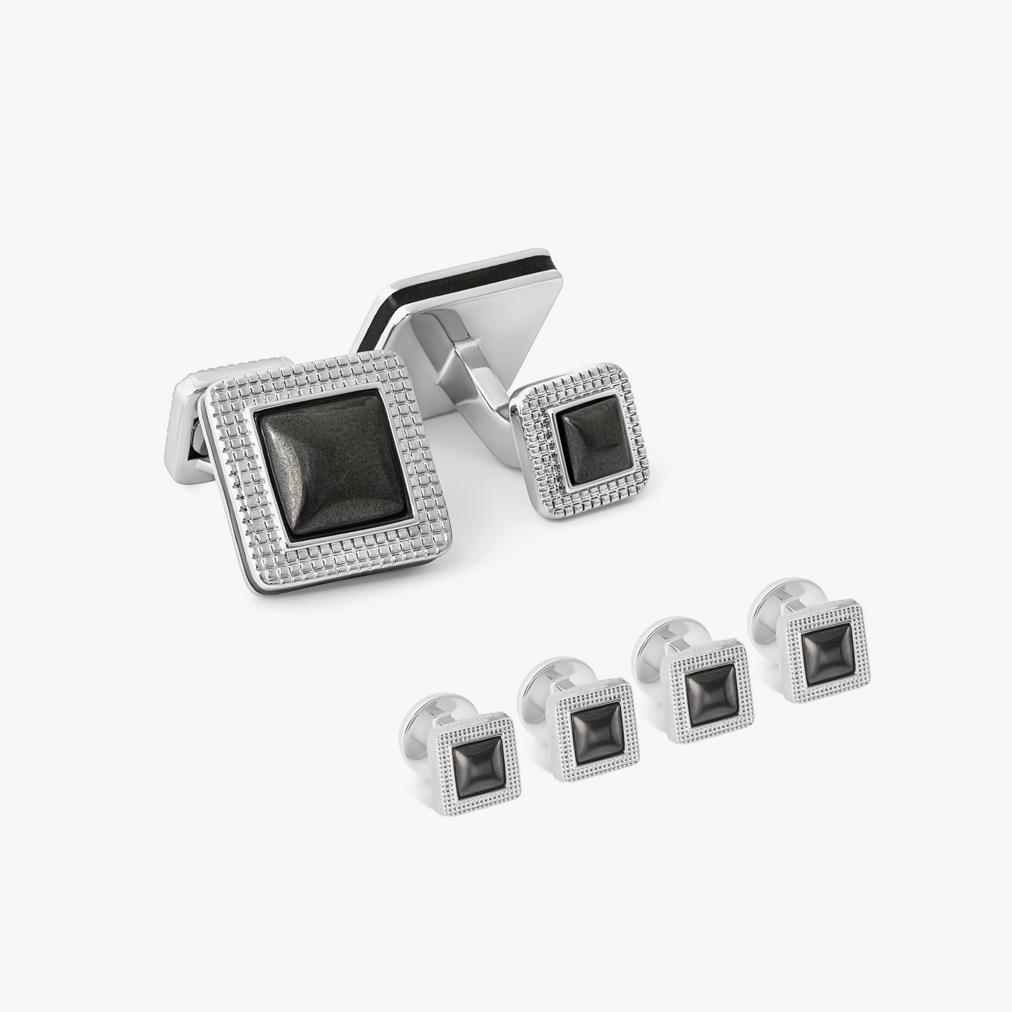 Duo Cabachon Cufflinks & Shirt Studs With Hematite
