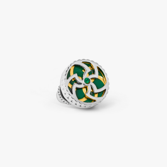 Rotating Trinity Pin With Green Enamel And Swarovski Crystals