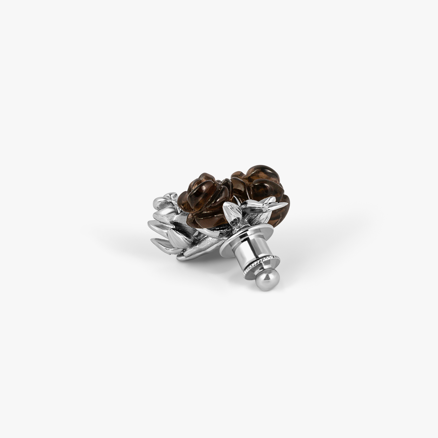 Three Roses Pin In Palladium Plated Base Metal With Smokey Quartz