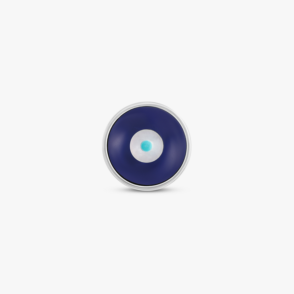 Milos Evil Eye Pin in Blue Resin & White Mother of Pearl