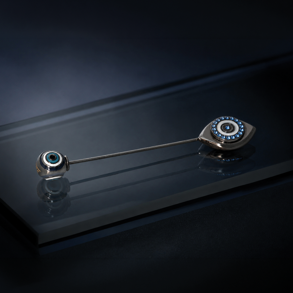 Paros Evil Eye Pin with Blue Swarovski Crystal