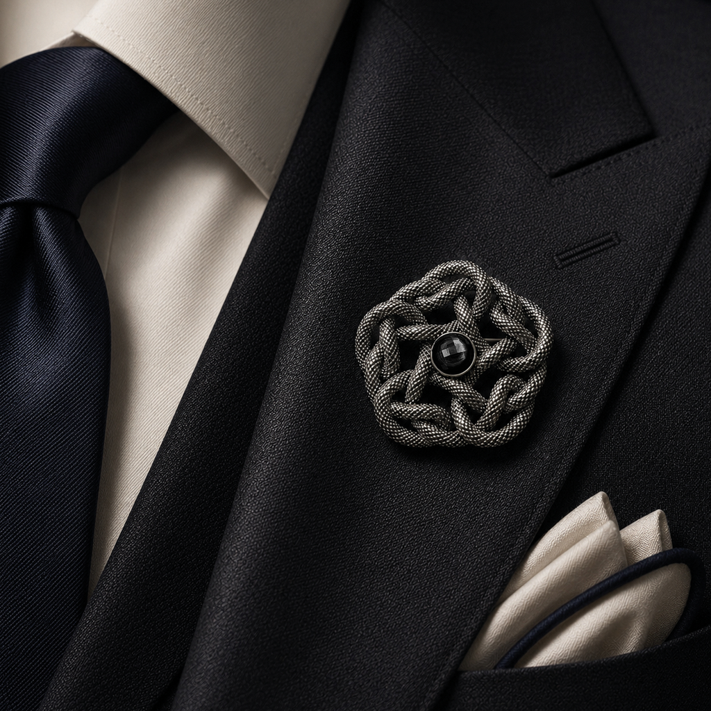 Cobra Knot Brooch Pin in Gunmetal with Onyx