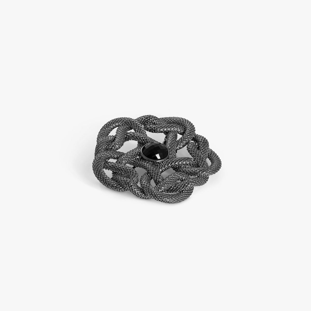 Cobra Knot Brooch Pin in Gunmetal with Onyx