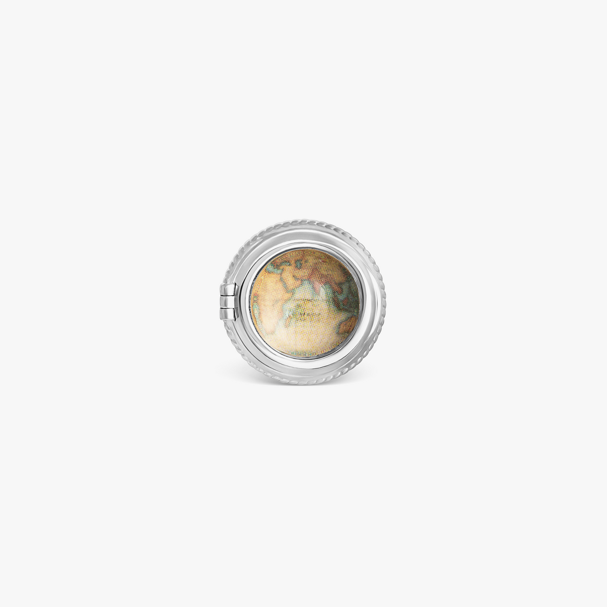 Porthole Picture Frame Brooch Pin in White Bronze with Vintage World Map