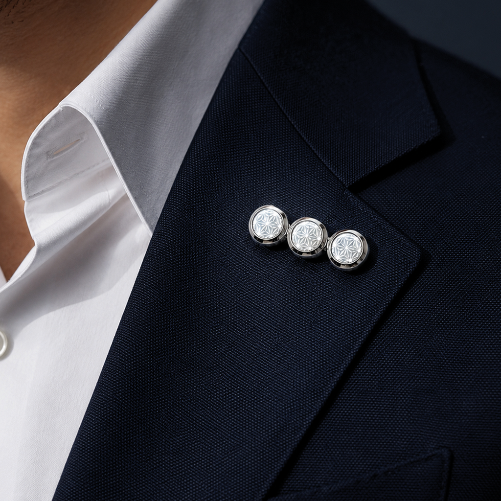 Asanoha Tris Lapel Pin in Mother of Pearl