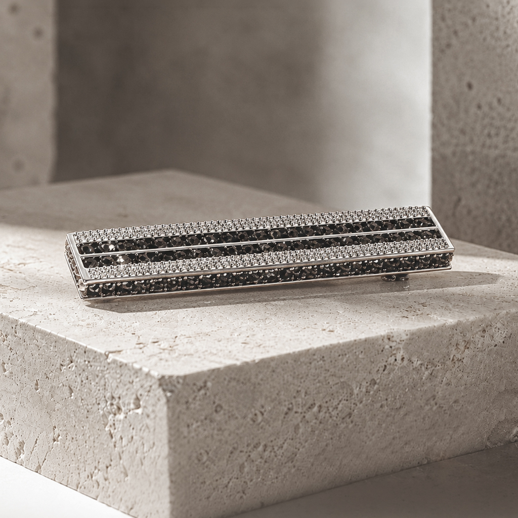 SW Rectilinear Bar Pin with Black Swarovski Crystals