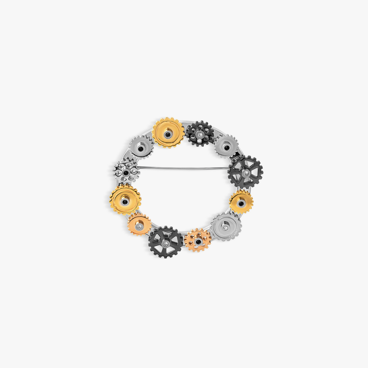 Multi Gear Cerchio Brooch Pin with Rotating Gears